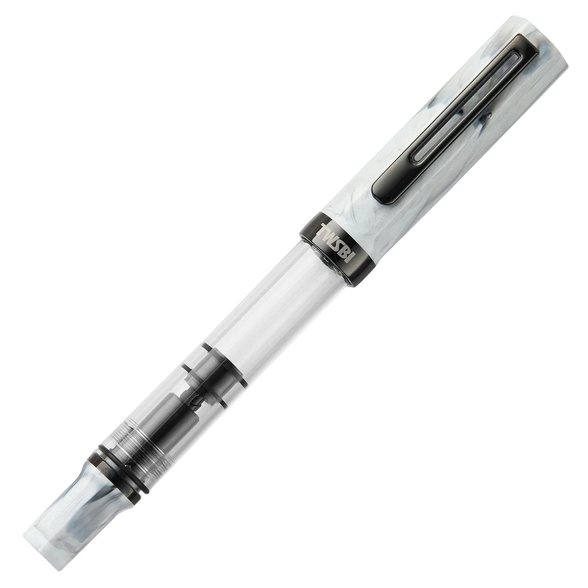 Fountain Pen with Crystal Clear Piston Barrel, Carrara Marbled Pattern and Five Nib Sizes for Everyday Writing