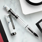 Fountain Pen with Crystal Clear Piston Barrel, Carrara Marbled Pattern and Five Nib Sizes for Everyday Writing