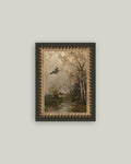 Framed Flying Witch Canvas Print with a Quiet Marshland Landscape and Soft Autumn Tones for Halloween — 5x7