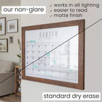 Framed Whiteboard Calendar with Four Planning Sections for Monthly Family Scheduling and Notes