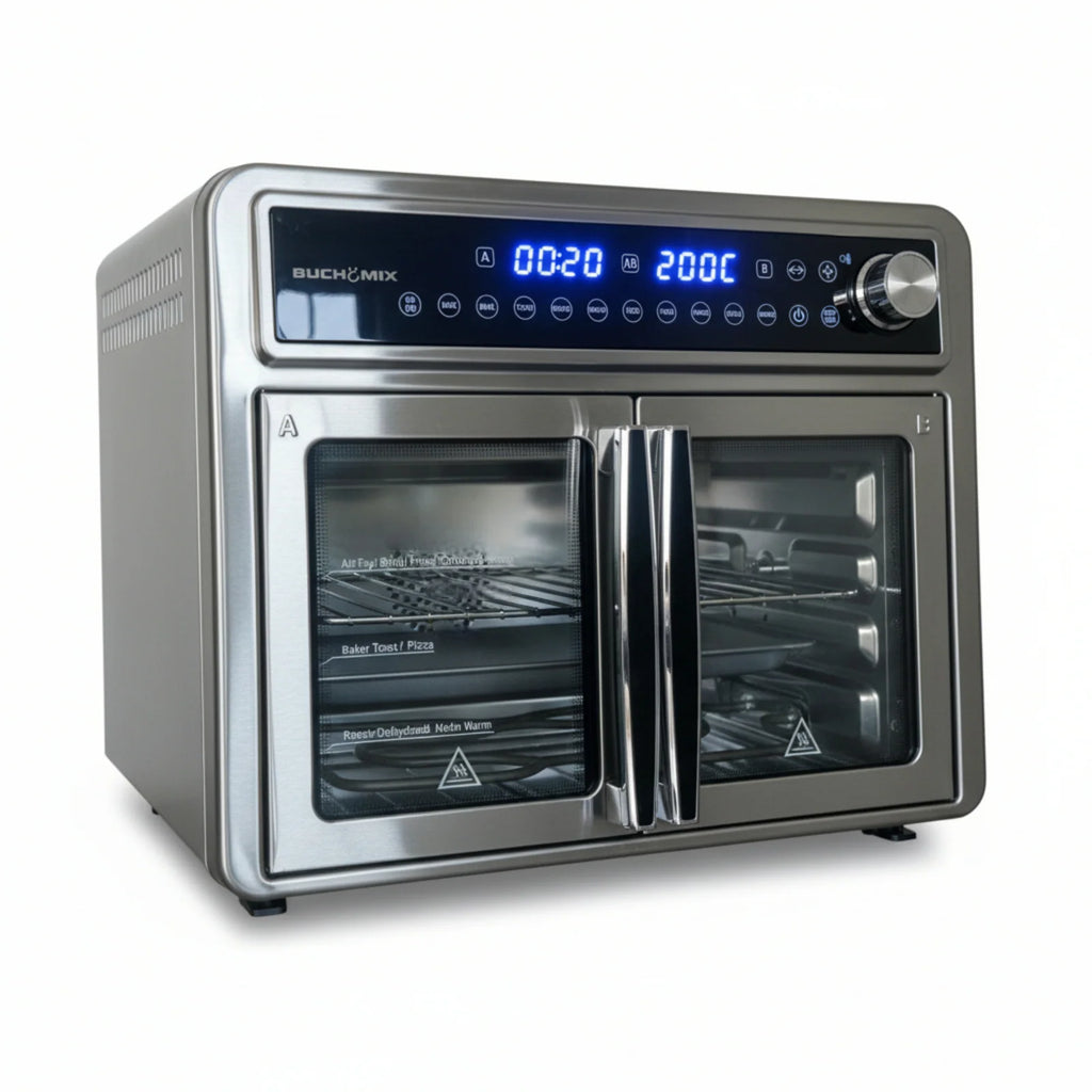 French Door Air Fryer Oven, 30-Quart Capacity and Dual Independent Cooking Compartments for Family Meals