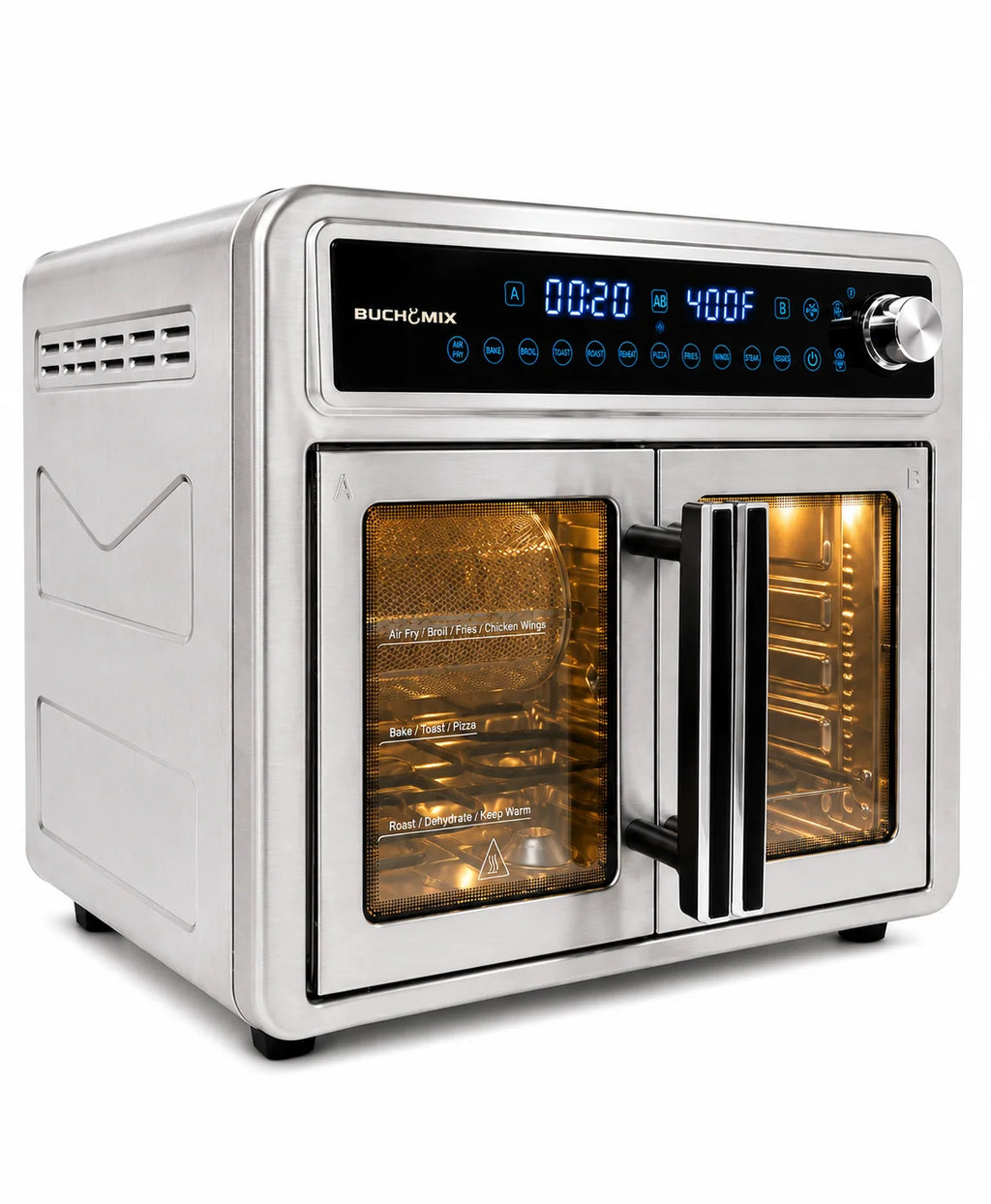 French Door Air Fryer Oven, 30-Quart Capacity and Dual Independent Cooking Compartments for Family Meals