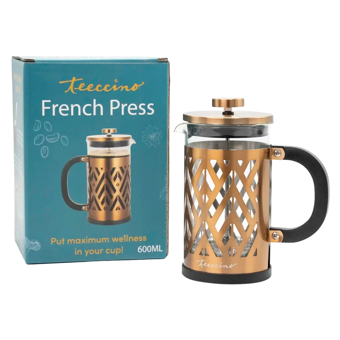 French Press Coffee Maker, 20 oz Borosilicate Glass Pot with Copper-Plated Stainless Steel Finish — 20oz Press