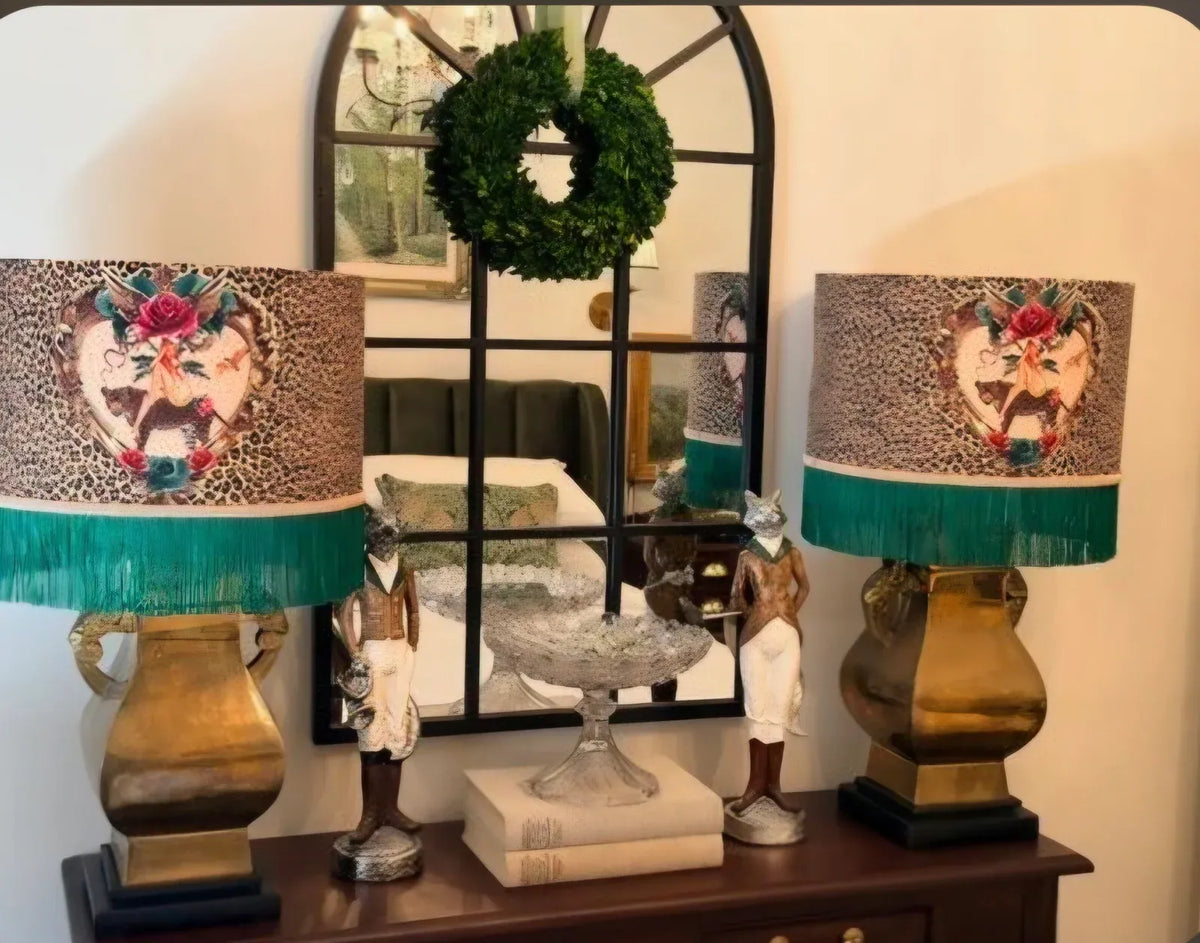Fringed Drum Lampshade in Velvet