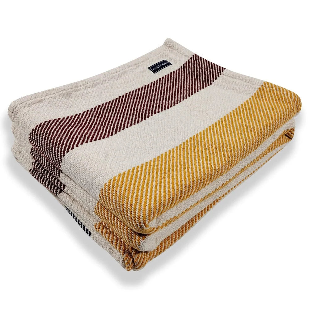 Frontier Cotton Bed Blanket with Three-Stripe Design, Ma — Natural / Twin / Natural / Full / Natural / Queen / Natural / King