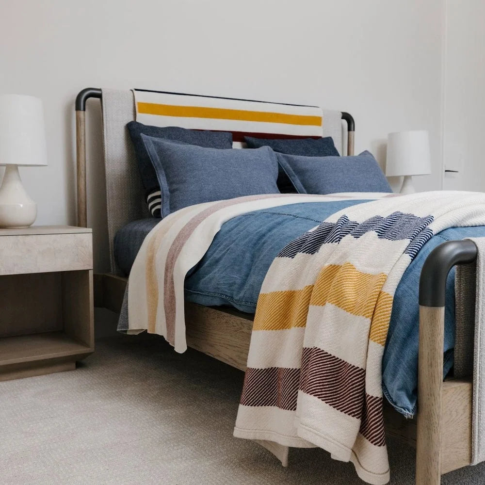 Frontier Cotton Bed Blanket with Three-Stripe Design, Machine Washable Natural Bedding in Twin, Full, Queen or King