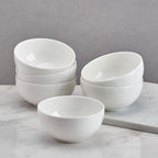 Fruit Bowl Set of 6 in White Bone China with Embossed Dot Detail for Everyday Table Settings