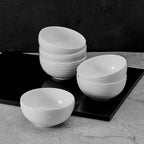 Fruit Bowl Set of 6 in White Bone China with Embossed Dot Detail for Everyday Table Settings