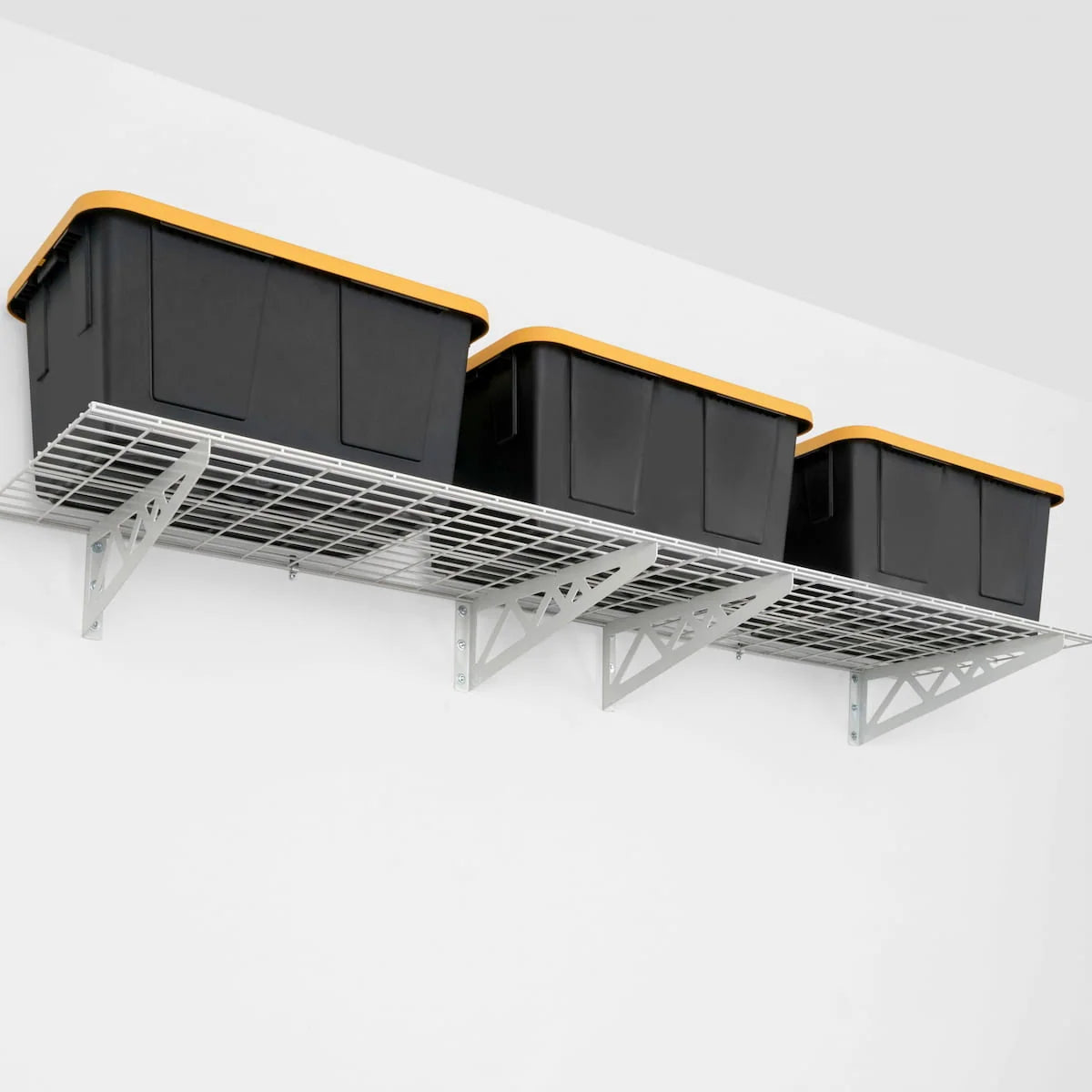 Garage Wall Organizer Shelving, 24 x 48 Inch Two-Shelf Rack with Four Hooks and Hammertone or White Finish