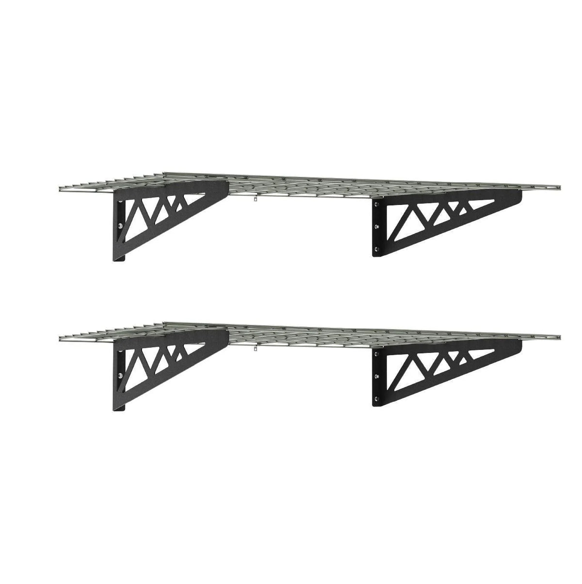 Garage Wall Organizer Shelving, 24 x 48 Inch Two-Shelf Rack with Four Hooks and Hammertone or White Finish — Hammertone