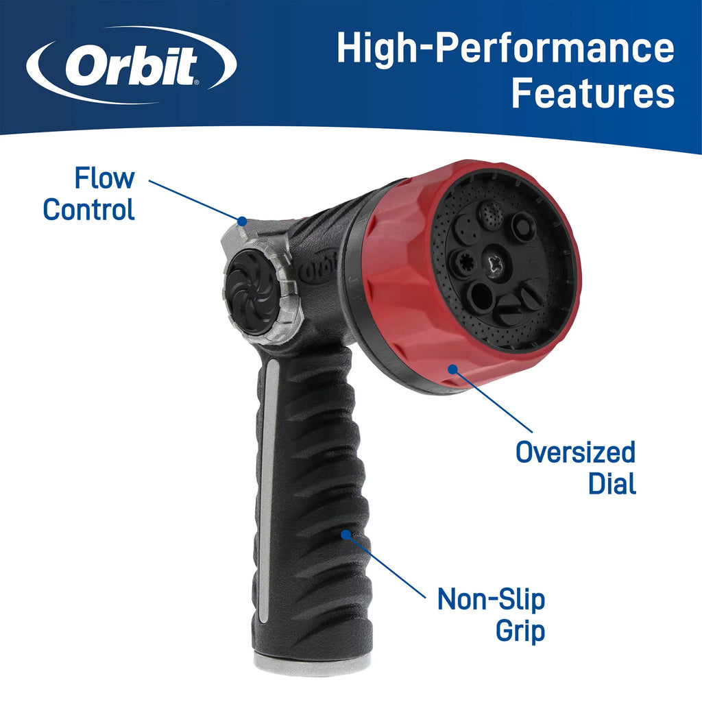 Garden Hose Spray Nozzle with 8 Patterns, Thumb Flow Control, Zinc Core and Non-Slip Rubber Grip
