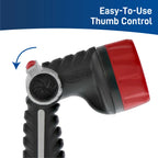 Garden Hose Spray Nozzle with 8 Patterns, Thumb Flow Control, Zinc Core and Non-Slip Rubber Grip