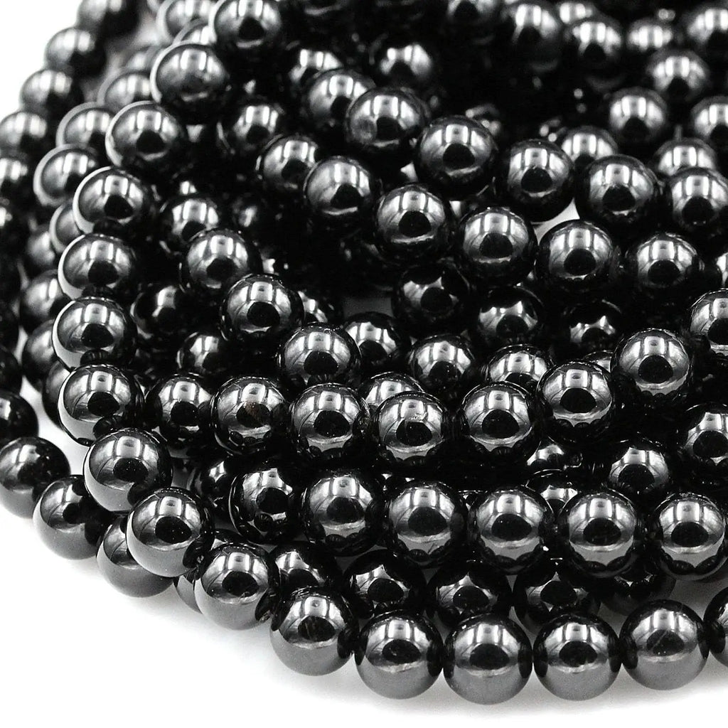 Gemstone Beads in Natural Black Tourmaline, Mirror-Polished
