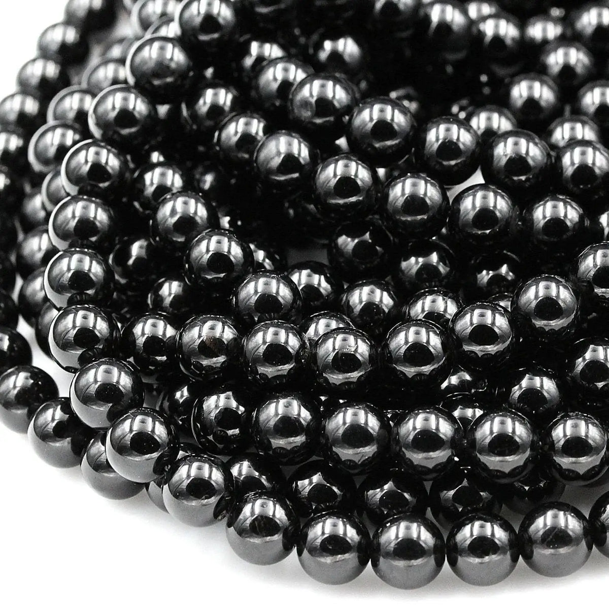 Gemstone Beads in Natural Black Tourmaline, Mirror-Polished