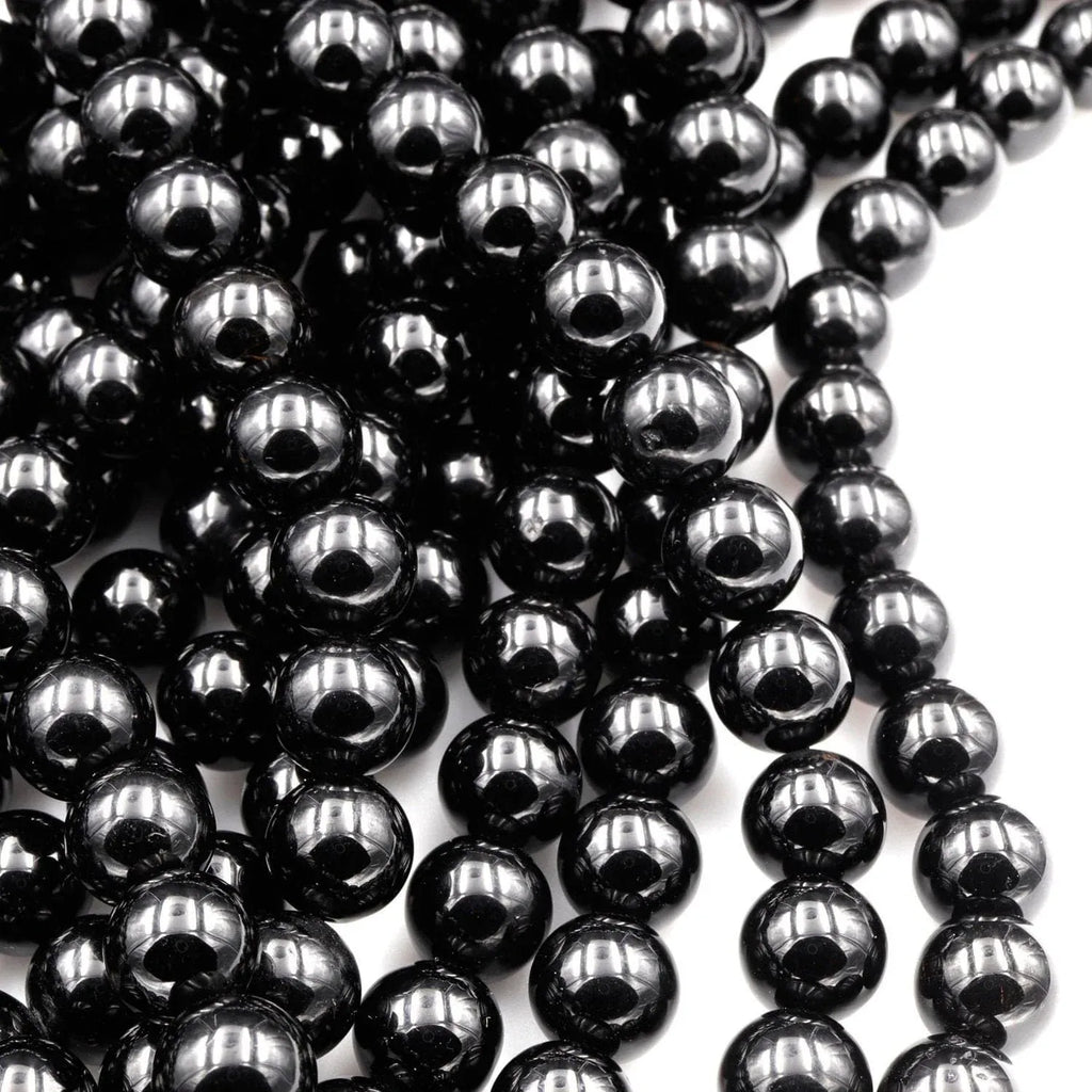 Gemstone Beads in Natural Black Tourmaline, Mirror-Polished