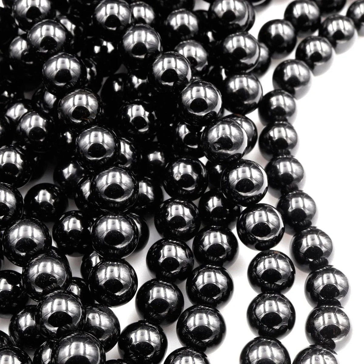Gemstone Beads in Natural Black Tourmaline, Mirror-Polished
