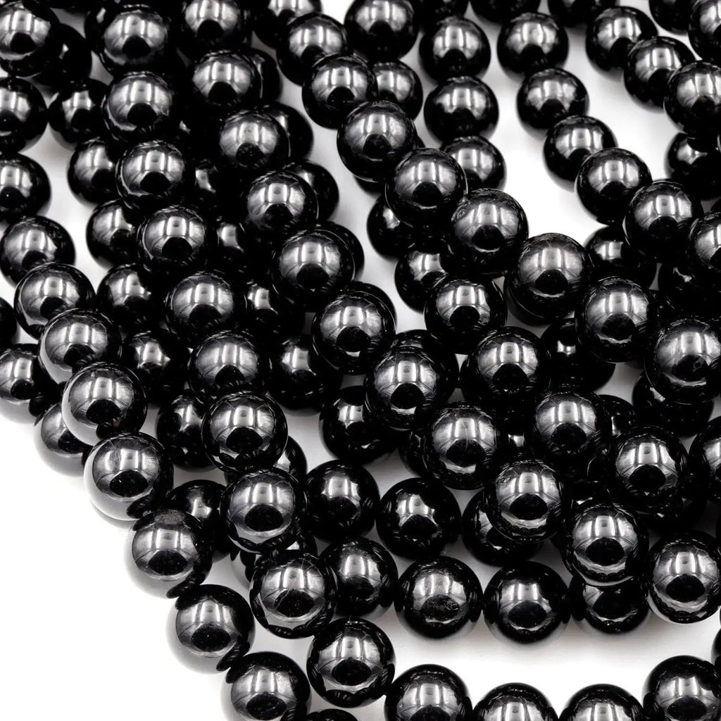 Gemstone Beads in Natural Black Tourmaline, Mirror-Polished