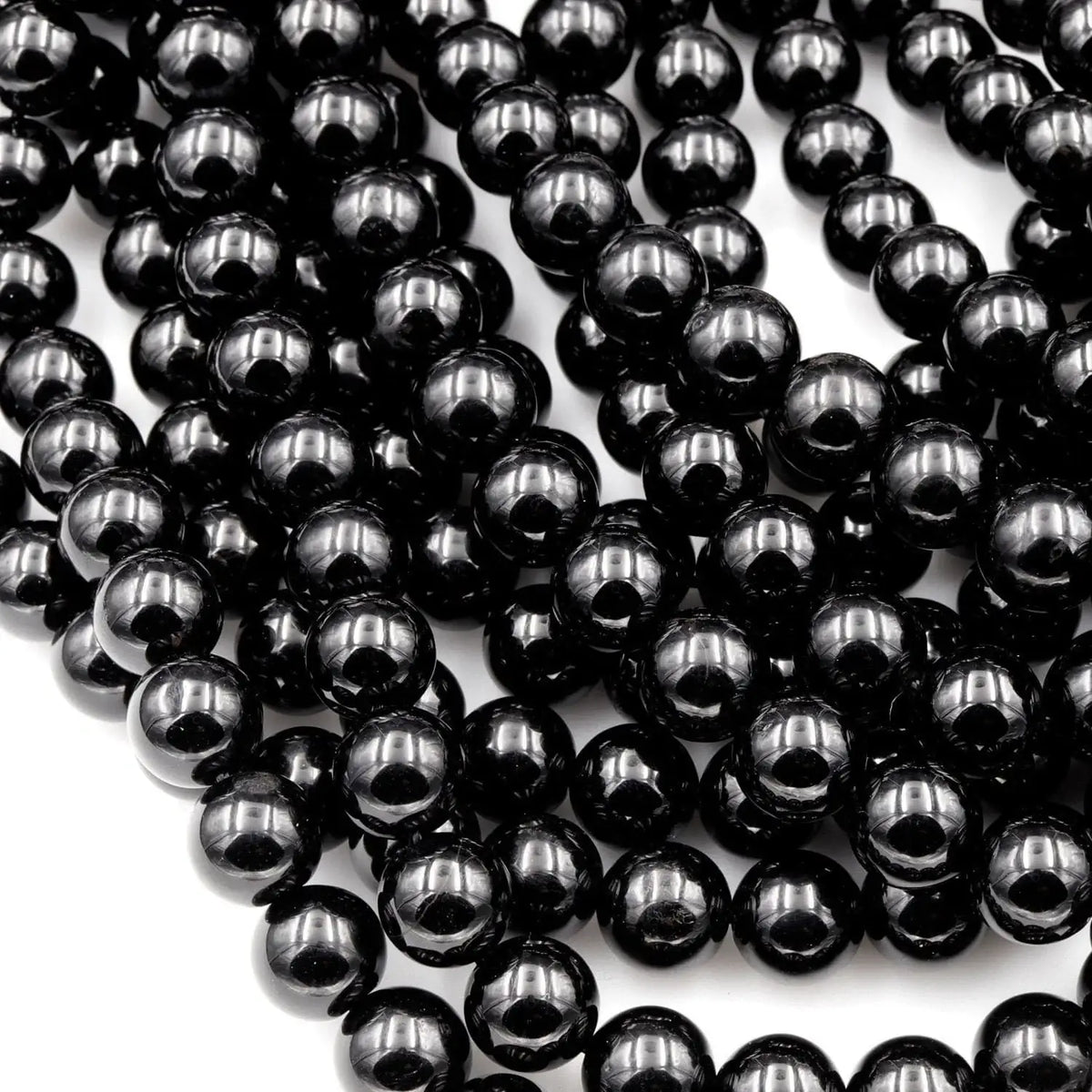 Gemstone Beads in Natural Black Tourmaline, Mirror-Polished