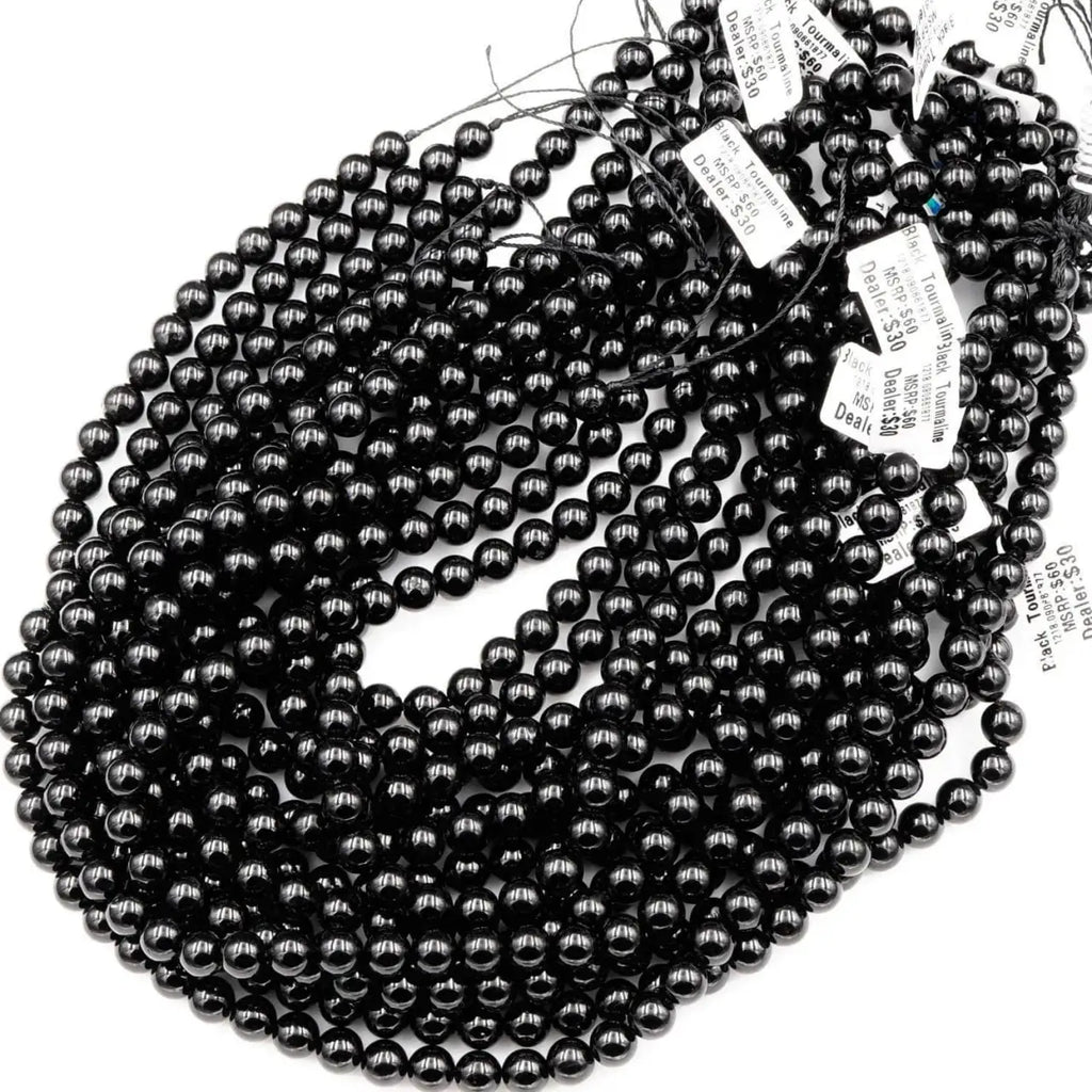 Gemstone Beads in Natural Black Tourmaline, Mirror-Polished