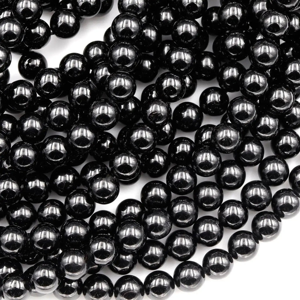 Gemstone Beads in Natural Black Tourmaline, Mirror-Polished