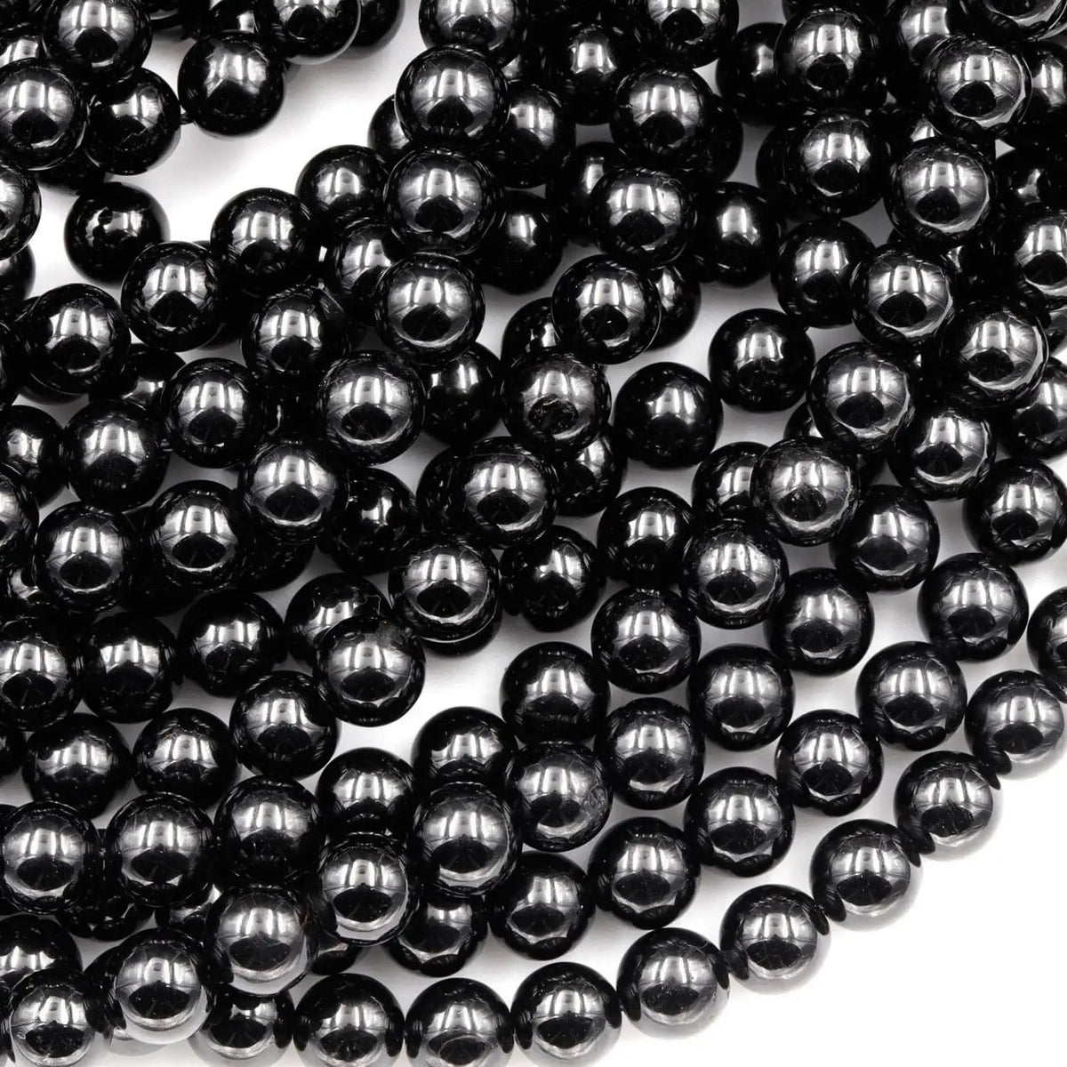 Gemstone Beads in Natural Black Tourmaline, Mirror-Polished