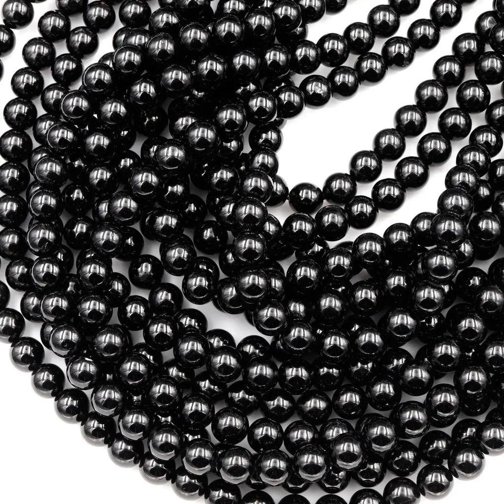 Gemstone Beads in Natural Black Tourmaline, Mirror-Polished
