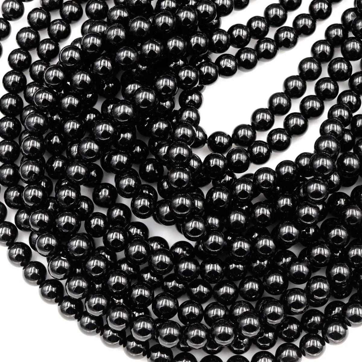 Gemstone Beads in Natural Black Tourmaline, Mirror-Polished