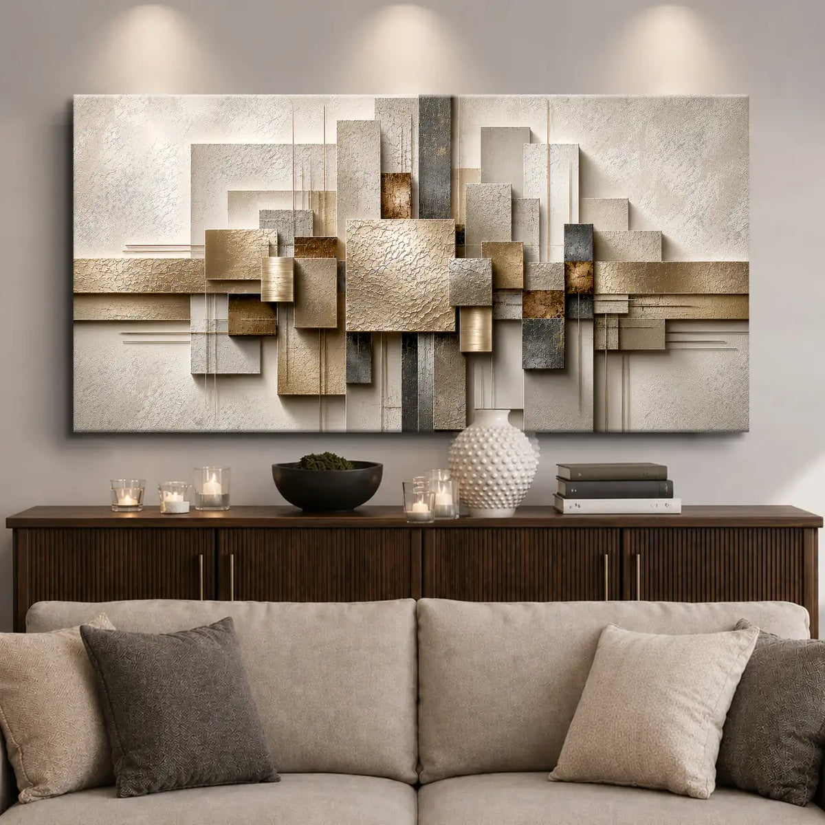 Geometric Canvas Wall Art in a Premium Gallery Wrap, Featuring a 3D-Like Design and Ready to Hang
