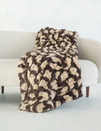 Ghost Print Blanket in Rich Brown and Tan, Soft Stretchy Plush for Cozy Halloween Evenings at Home