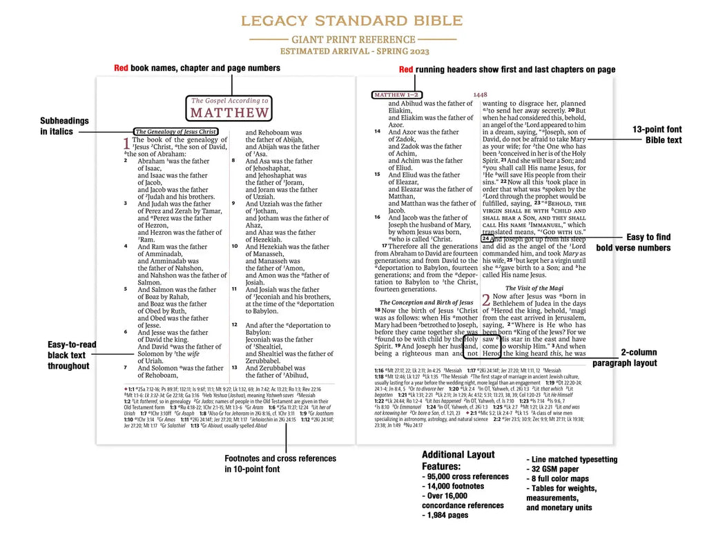 Giant Print Reference Bible in Faux Leather for Scripture Study, Featuring 13-Point Scripture Text