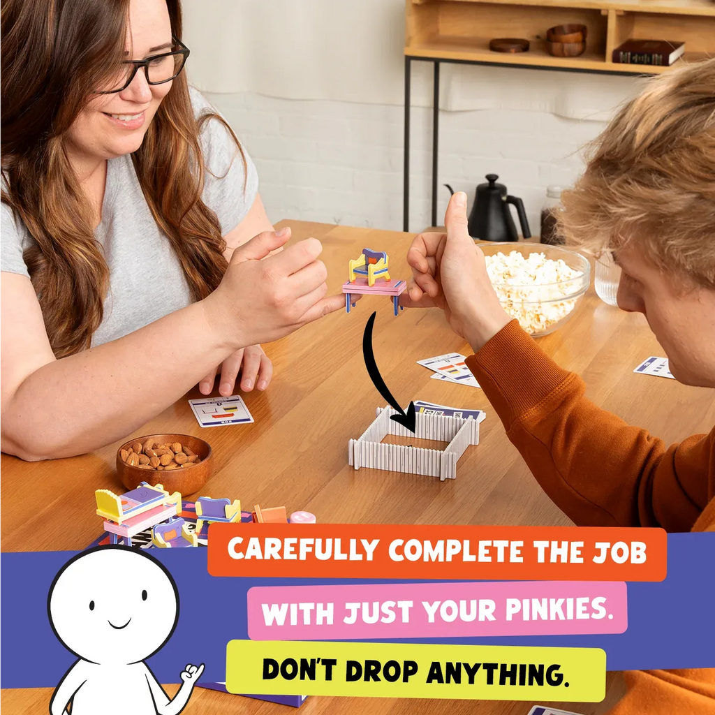Giants Moving Tiny Furniture Party Game for Family Teamwork, Dexterity and Pinky-Only Moving Challenges