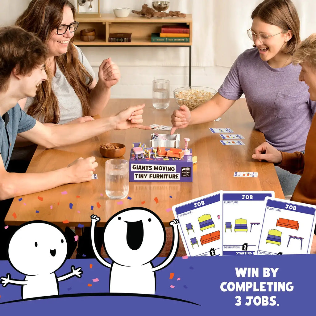 Giants Moving Tiny Furniture Party Game for Family Teamwork, Dexterity and Pinky-Only Moving Challenges