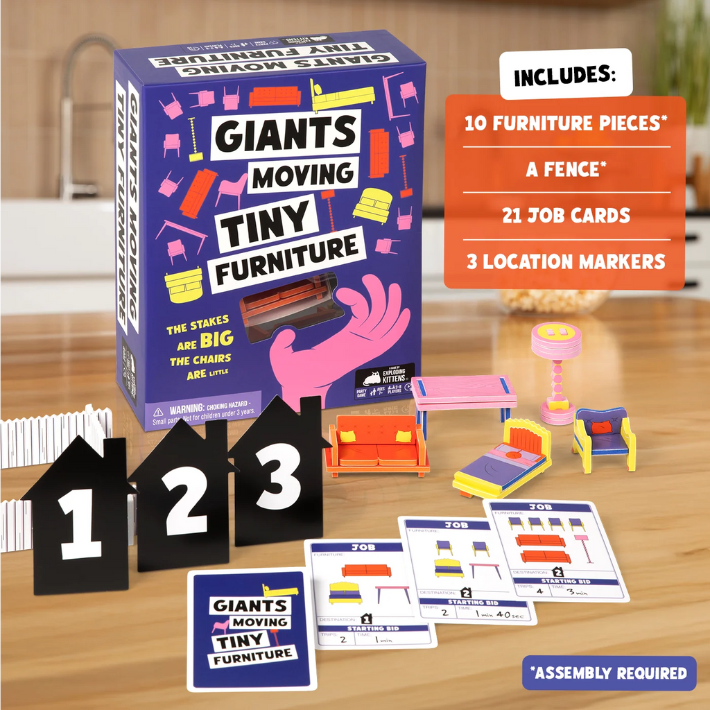 Giants Moving Tiny Furniture Party Game for Family Teamwork, Dexterity and Pinky-Only Moving Challenges