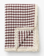Gingham Linen Tablecloth in Brown and Off-White