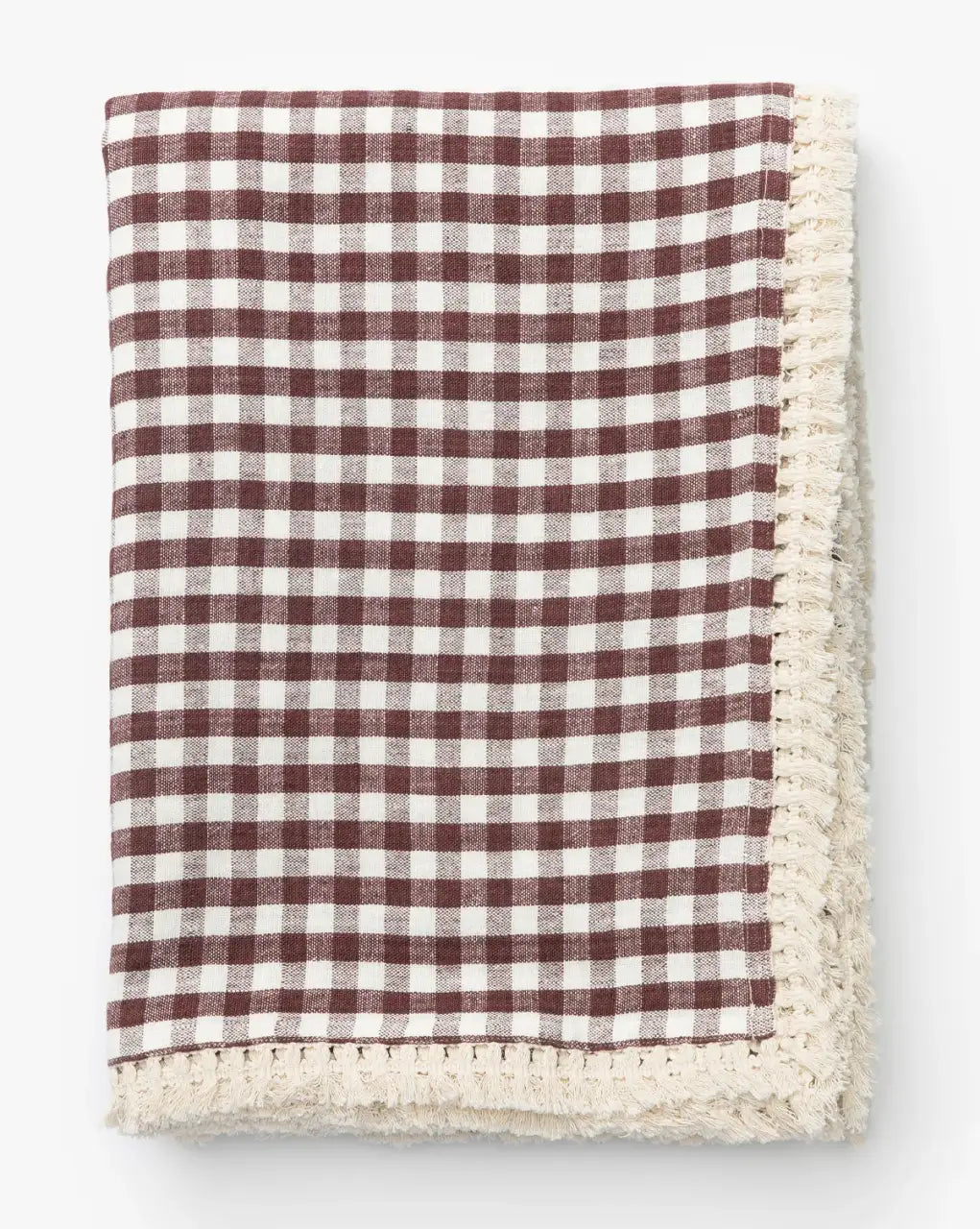 Gingham Linen Tablecloth in Brown and Off-White