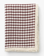 Gingham Linen Tablecloth in Brown and Off-White