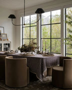 Gingham Linen Tablecloth in Brown and Off-White