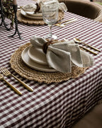 Gingham Linen Tablecloth in Brown and Off-White