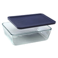 Glass Food Storage Container, 11-Cup Rectangular Pyrex Dish with Blue Lid for Storing, Reheating, and Serving