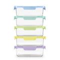 Glass Meal Prep Containers, Set of Five 5-Cup Tempered Glass Containers with Airtight Locking Lids — Purple Rain