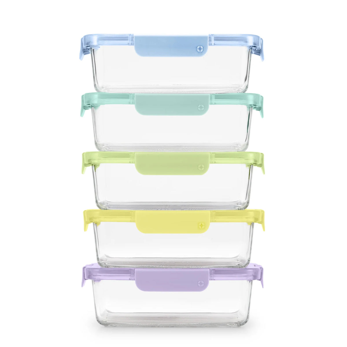 Glass Meal Prep Containers, Set of Five 5-Cup Tempered Glass Containers with Airtight Locking Lids — Purple Rain
