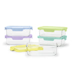 Glass Meal Prep Containers, Set of Five 5-Cup Tempered Glass Containers with Airtight Locking Lids