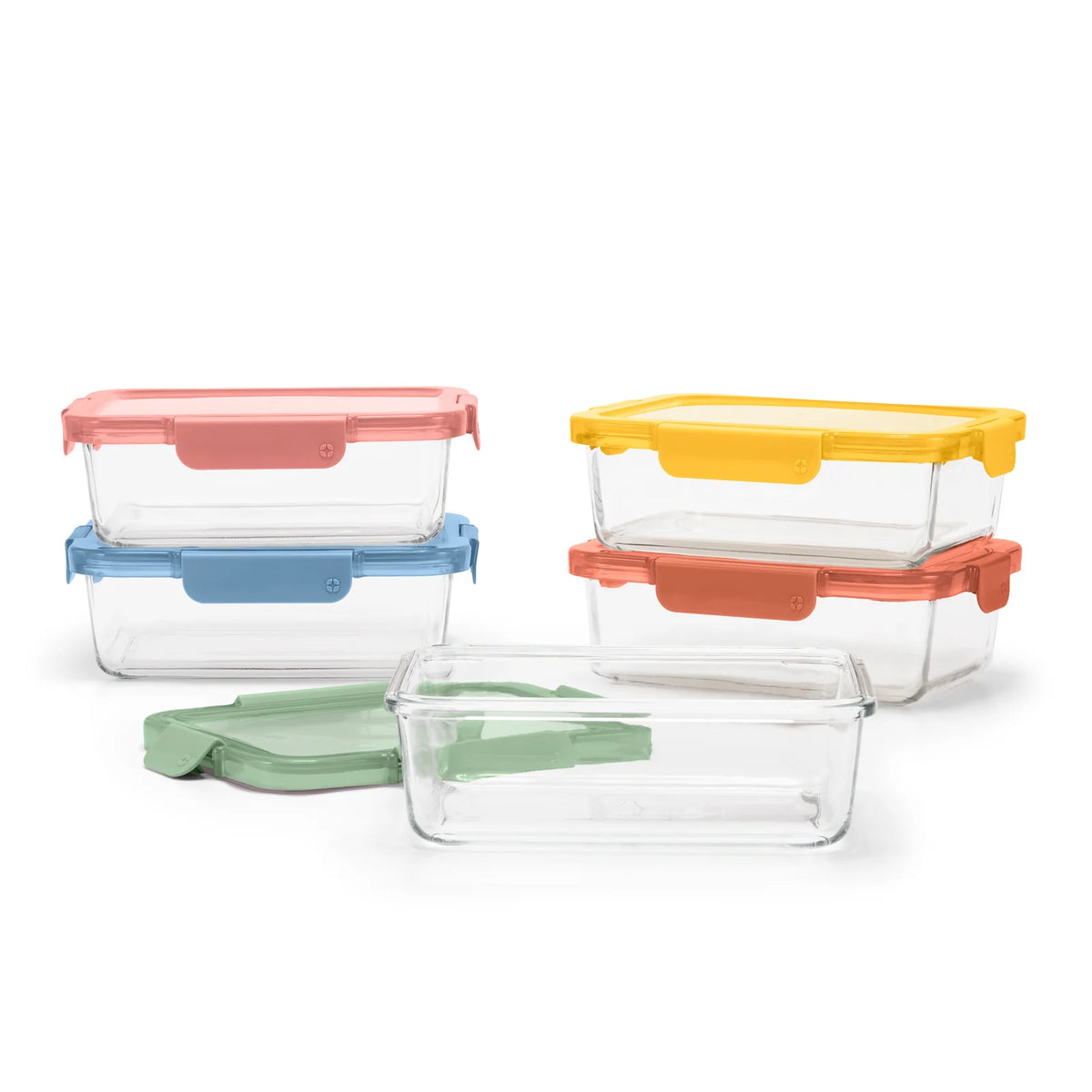 Glass Meal Prep Containers, Set of Five 5-Cup Tempered Glass Containers with Airtight Locking Lids