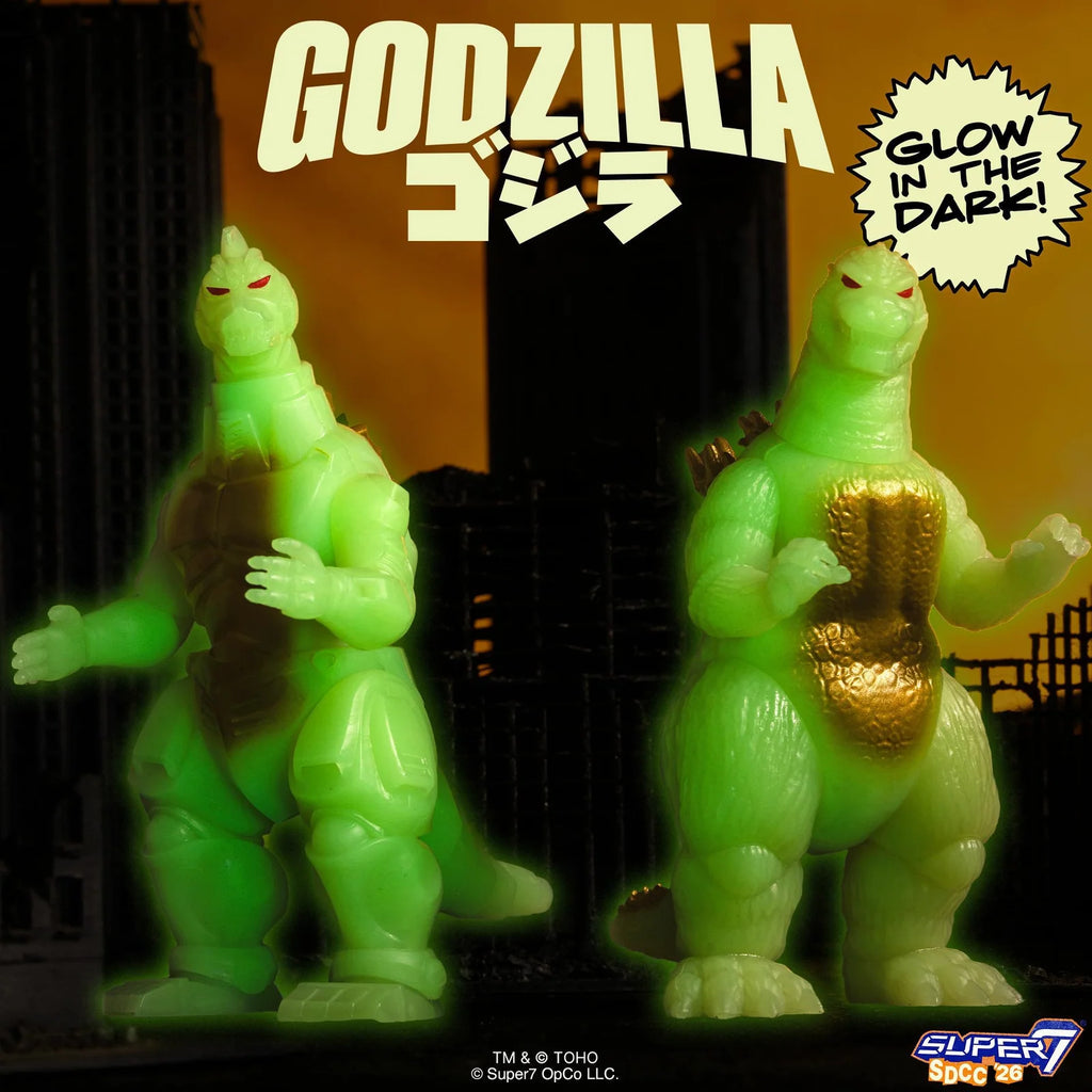 Godzilla 1989 Glow Action Figure with Metallic Chest and Spikes, Red Eyes and Articulated 3.75-Inch ReAction Design