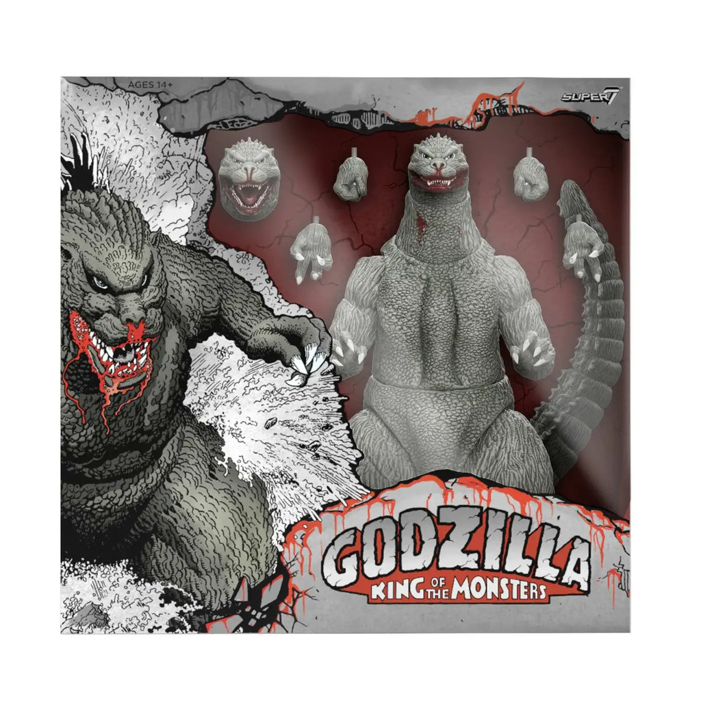 Godzilla 1989 Greyscale Comic Book Action Figure with 19-Point Articulation, Two Heads and Interchangeable Claws