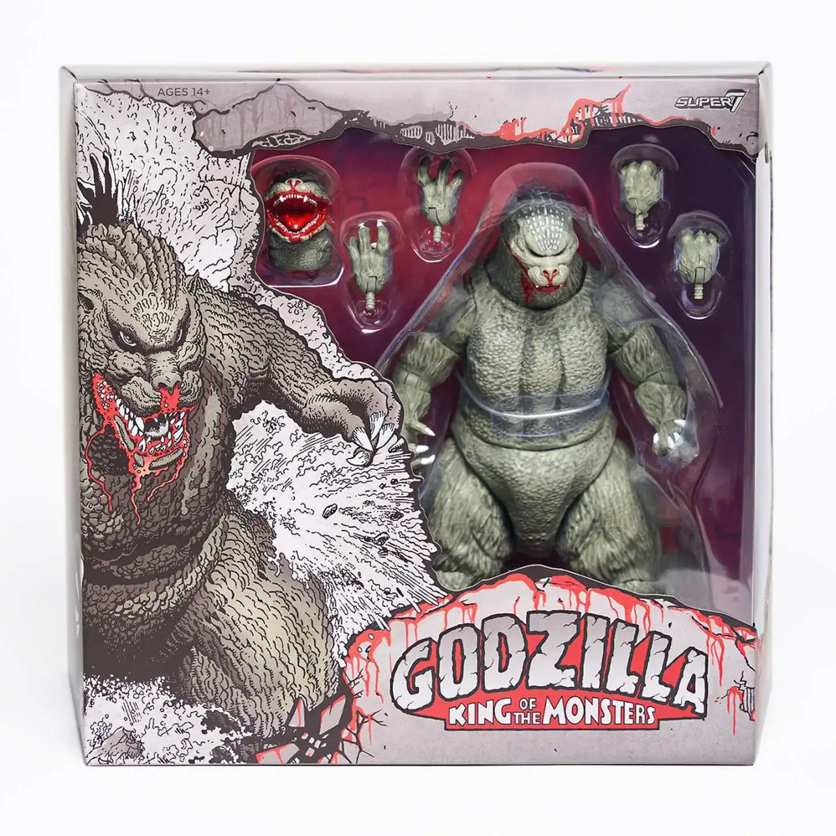 Godzilla 1989 Greyscale Comic Book Action Figure with 19-Point Articulation, Two Heads and Interchangeable Claws