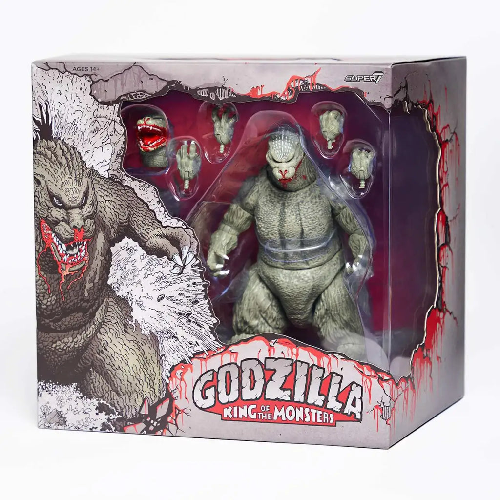 Godzilla 1989 Greyscale Comic Book Action Figure with 19-Point Articulation, Two Heads and Interchangeable Claws