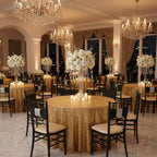Gold Sequin Round Tablecloth, 120-Inch Diameter on a Taffeta Base