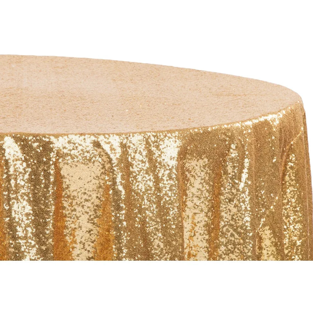 Gold Sequin Round Tablecloth, 120-Inch Diameter on a Taffeta Base