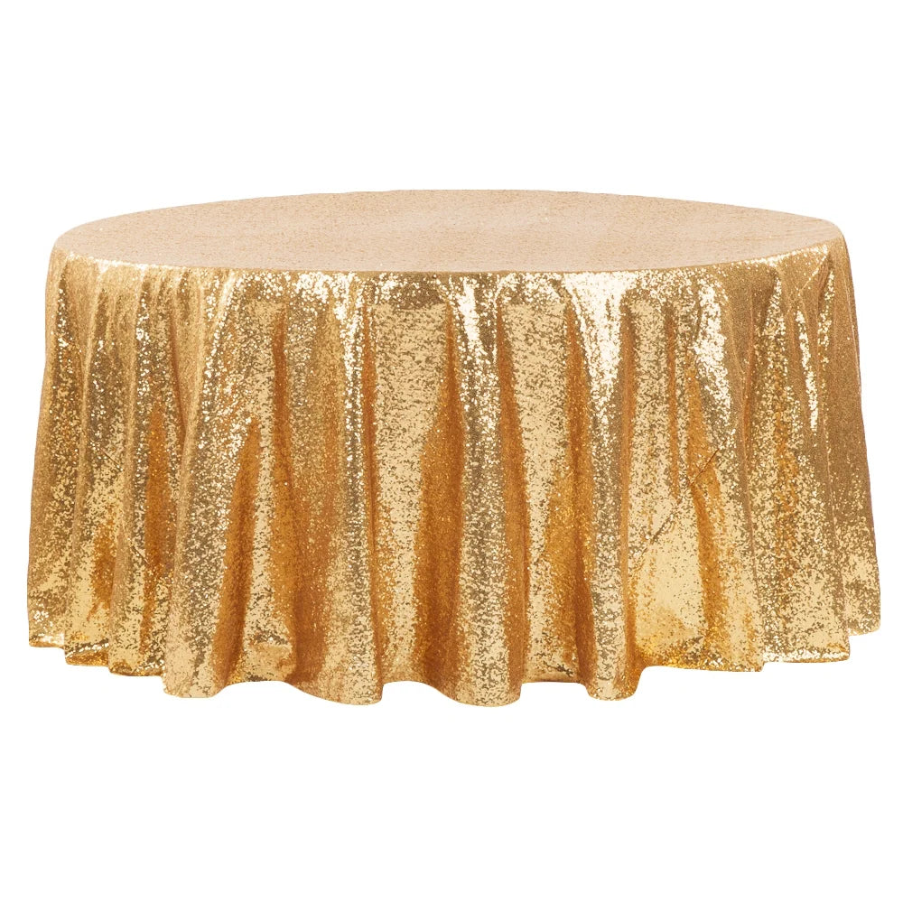 Gold Sequin Round Tablecloth, 120-Inch Diameter on a Taffeta Base
